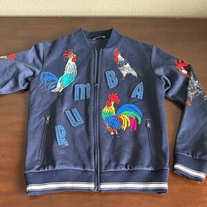 Dolce & Gabbana Navy Kids Jacket with Multicolor Rooster Motifs